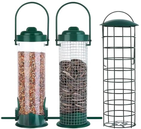 Mangiatoia Per Uccelli | 3 Pezzi Grande Capacità Resistente Alle Intemperie | Mangiatoia per Uccelli da Esterno Antiscoiattolo | per Colibrì Cinciallegra Fringuello Giardino Cortile Balcone Albero