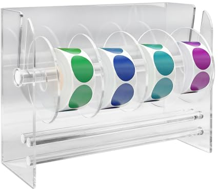 Acrylic Label Dispenser, Adjustable 6-Roll Label Organizer for Desktop