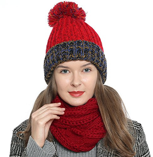 DonDon Sciarpa Donna Invernale Sciarpa Tubo Sciarpa di lana Inverno Loop Tube - rosso scuro