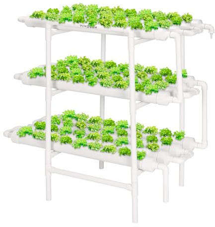 VIVOSUN Hydroponics Growing System 108 Plant Sites, 3 Layers 12 Food-Grade PVC-U Pipes Gardening System Grow Kit with Water Pump Timer, Nest Basket and Sponge for Leafy Vegetables