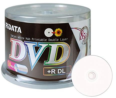 50 Pack Ridata DVD+R DL Dual Layer 8X 8.5GB DVD Plus R Double Layer White Inkjet Hub Printable Blank Media Data Movie Game Recordable Disc