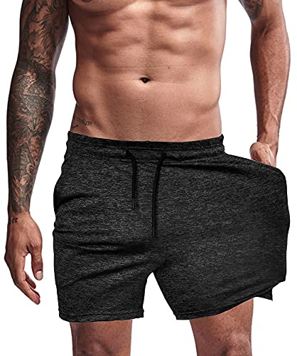 Agilelin Sportshorts för män, innersöm med ficka, träning, snabbtorkande, svart, XXL