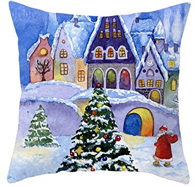Kissenbezug 40X40 Outdoor, Kissenbezug Christmas Baumhaus Malerei Polyester für Heimweihnachten