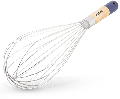 Zyliss E980209 Frusta a Palloncino, Legno, Acciaio Inossidabile, Argento, Naturale, Blu, Sbattitore Mano, Cottura, Miscelazione, Preparazione del Cibo, Legno di Provenienza Responsabile