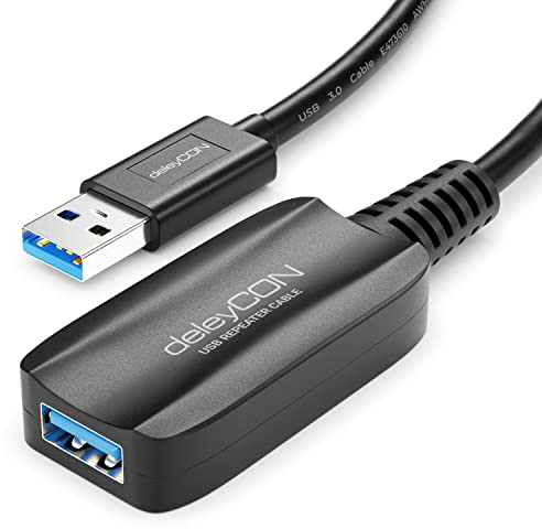 deleyCON 5m Aktive USB 3.2 Gen1 Verlängerung mit Signalverstärker - USB-A auf USB-A für PC, Computer, Laptop, Drucker, Scanner