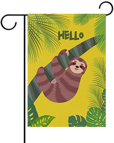 Drapeau de jardin tropical mignon paresseux et feuilles de palmier bannière d'intérieur drôle drapeau de maison bannière d'extérieur durable pour Halloween festival célébration 32 cm x 48 cm