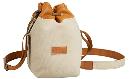 TARION Objektivbeutel mit Tragegurt, Objektivtasche Kamerabeutel aus Leinen PU Leder, Gepolstert Schutzbeutel Kameratasche für DSLR Kamera Objektive(L, mit Schultergurt)