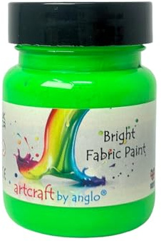 artcraft by anglo Green Fabric Paint, 60ml Neon Textile Paint. Permanent Paints for Clothes, T-Shirts, Bags & Jeans. Ideal for Art & Craft DIY Projects