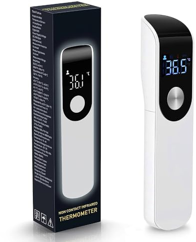 Termometro Febbre, Termometro Infrarossi Senza Contatto, Termometro Digitale con Schermo LCD di Visualizzazione e Allarme Febbre, ℃ / ℉, Lettura Istantanea, Termometro Digitale Febbre (Bianco)