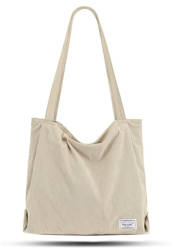 TANTOMI Shopper Tasche Damen, Tote Bag mit Reißverschluss aus Cord, Shopper Damen Groß für Arbeit Büro Reisen Einkaufen Schule und Alltag(Beige).