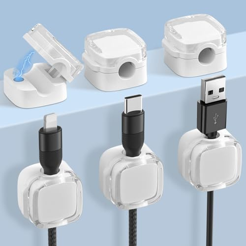 URAQT 6 Stück Kabelhalter Kabelclips, Kabelhalter Kabelclips Kabel Management, Magnetische Schreibtisch Kabel Organizer für Schreibtisch, Netzkabel, USB Ladekabel, Ladegeräte, Audiokabel, Weiß
