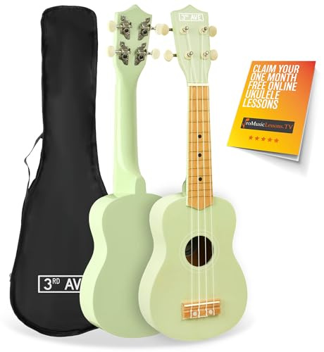 3rd Avenue Sopran-Ukulele Für Anfänger, 21 Zoll, 4 Nylonsaiten Mit Kostenloser Uke-Tasche – Pastellgrün – 1 Monat Kostenloser Online-Unterricht