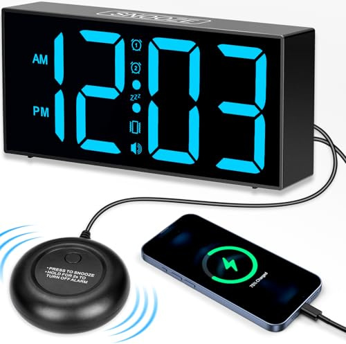 Reloj Despertador Digital de Vibración Fuerte, Despertador para Sordos Sueño Profundo, Pérdida Auditiva LED Reloj Mesita de Noche Reloj de Mesa Digital Alarma Doble Puerto de Carga USB 5 Brillo