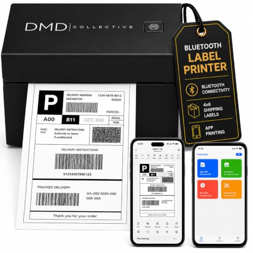 DMD Collective - Bluetooth Label Printer, 4x6 Thermal Shipping Label Printer, Wireless for Phone & iOS, USB for Mac, Windows & Chromebook, Compatible with Etsy, Shopify, Royal Mail, Evri & Vinted