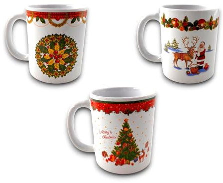 Generico Tazza Natalizia 320 ml in Ceramica con Scatola Regalo - 3 Design Non Selezionabili (Albero di Natale, Ghirlanda, Babbo Natale) - Perfetta per Regali e Colazione Natalizia