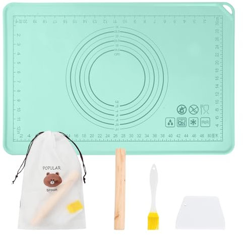 Silicone Baking Pastry Mat, Extra Thick Non-Stick Baking Mat, with Measurements, Dough Scraper, Kneading Mat, for Cookies, Kneading Board, Macarons, Multipurpose, Countertop Mat, Placemat (16