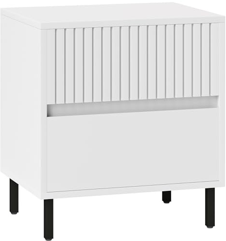 HOMCOM Bedside Table, Side Table with 2 Drawers, Bedside Cabinet with Storage and Steel Legs for Bedroom, Living Room, White