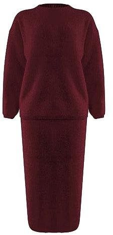 Tröja kjol set kvinnor, kvinnor kjol kostymer stickade 2-delade kläder långärmad tvådelade myskläder set enfärgad polokrage stickad jumper och lång stickad kjol varm jumper klänning