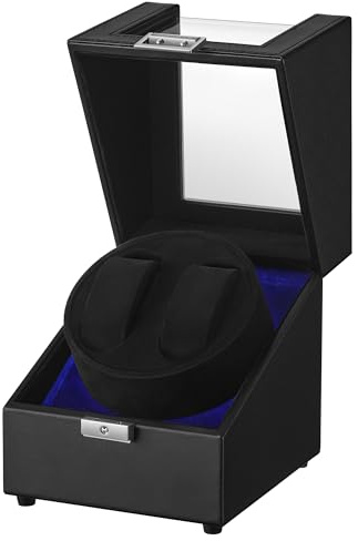 SONGMICS Automatic Single Watch Winder Box with Quiet Motor, for 1 Watch, with LED Light, Adjustable Pillow, Lock, 4 Winding Settings, Includes a USB-C Charging Cable, Black JWB030B01