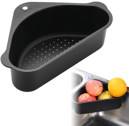 STGBCST Disksil i rostfritt stål 17 × 24 × 7,5 cm rostfri droppkorg för diskbänk diskmaskinssäker kökssil med handtag platsbesparande diskhoinsats (svart)