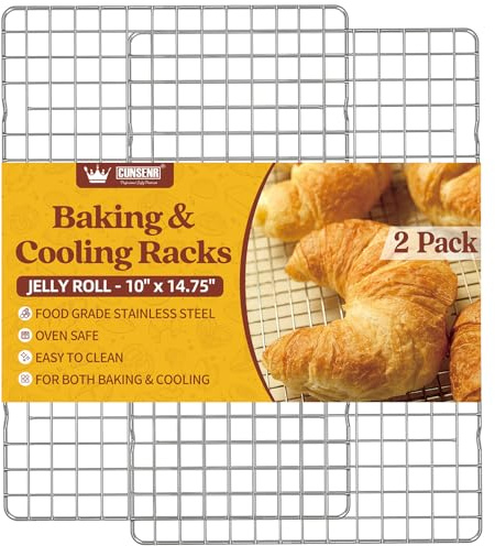 CUNSENR Cooling Rack for Baking and Cooking - 10 x 14.75 Stainless Steel Wire Rack - Heavy Duty Cooling Rack for Oven- Perfect for Jelly Roll Sheet & Cookie Pan, Roasting, Dishwasher Safe - 2 Pack