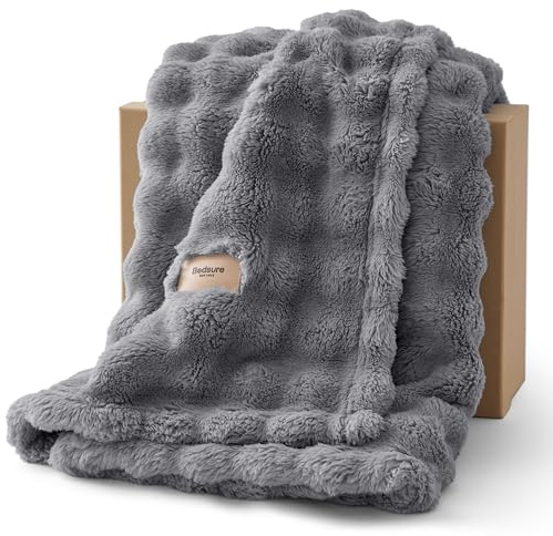 Bedsure Cosy Bubble Fleece Blanket - Soft Plush Throw Blanket for Adults, Lightweight & Warm, Grey, 130x170 cm for Sofa Throw, Bed, Gift Idea
