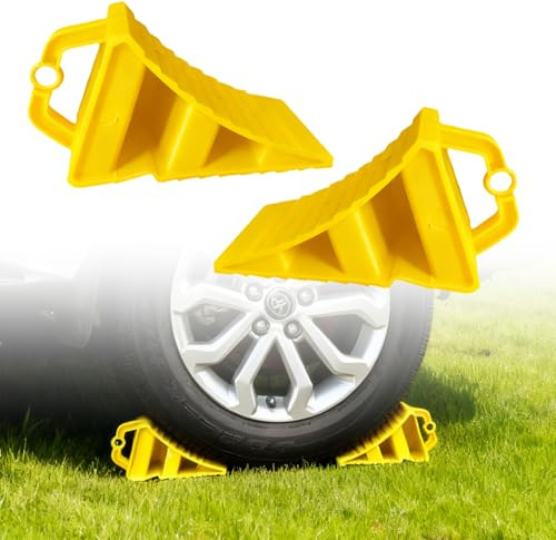 BAIFULAI Lot de 2 cales de roue pour remorque avec poignées : 20×12×11 cm Cales de roue durables pour remorque en plastique, cales antidérapantes pour remorque pour voiture, caravane, camping-car et