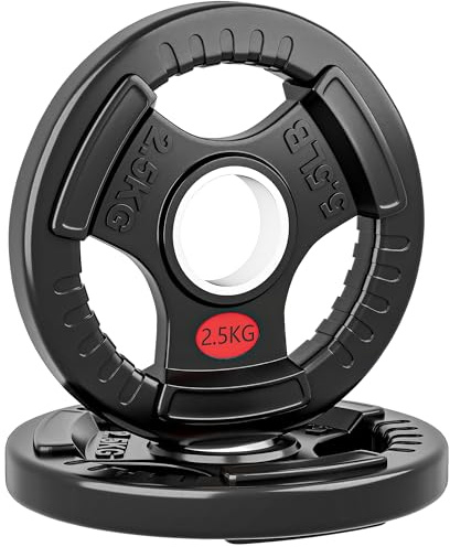 SPORTNOW Olympic Weight Plates, 2/5cm Weight Disc Pair with Tri-Grips, 2 x 2.5kg Dumbbell Plates for Weightlifting and Strength Training Home Gym Fitness Workout, Black