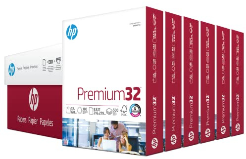 HP Printer Paper | 8.5 x 11 Paper | Premium 32 lb | 6 Pack - 3000 Sheets | 100 Bright | Made in USA - FSC Certified | 113100C