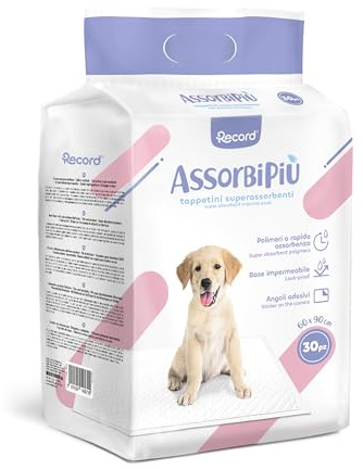 Record Assorbipiù traverse cani usa e getta per cani unisex. Extra assorbenza. Tappetini igienici per cani 60x90cm. Confezione 30 pz. Monouso, Antistrappo e Antiodore. Per Cani di taglia grande