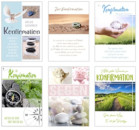 Edition Seidel Set 6 exklusive Konfirmationskarten mit Umschlag Glückwunschkarte zur Konfirmation (Doppelkarten/Klappkarten mit Briefumschlag) (SW02)