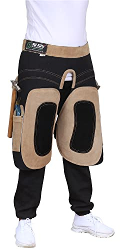 Rekhi Ladies Farrier Aprons Chaps, Leather and Canvas Farrier Apron For Women with Extra Foam Padding On Knees 2 Knife Pockets and Hammer Loops Horseshoeing Chaps Horse Tack Farrier Chaps