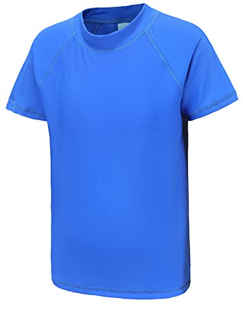 Maillot de bain garçon une pièce à manches courtes pour enfant garçon 122 164/7-16 ans, Bleu simple, 15-16 ans