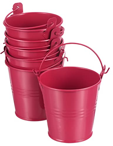 PATIKIL 3 Height Mini Metal Bucket, 6 Pack Colorful Metal Succulents Pot Party Decorative Pails with Handles for Small Succulents, Red
