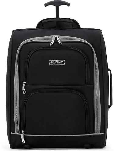 Flight Knight Handgepäckkoffer easyJet Ryanair genehmigt, 2 Rollen, leicht, ideal für Flugreisen, 55 x 35 x 20 cm, schwarz / grau, 45x36x20cm, Handgepäck