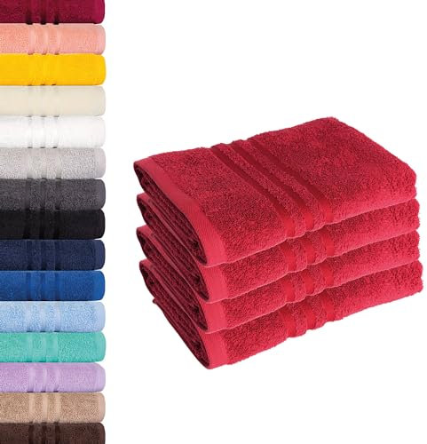 Lavea 4er-Set Frottier-Handtücher - 100% Baumwolle Oeko-TEX-Zertifiziert, saugstark und langlebig - 4 Handtücher (50x100 cm), Bordeaux