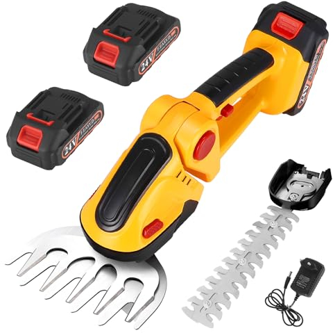 Aofesel Coupe Bordure sans Fil avec 2 Batterie 1500 Mah,Taille Haie Electrique avec 2 Lames, Cisaille Sculpte-Haie à Gazon LéGer pour Coupe, Elagage, Noir & Vert