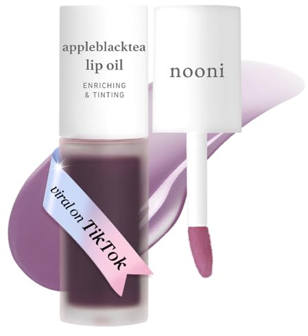 NOONI Korean Vegan Lip Oil - Appleblacktea | Lip Stain, Gift, Long-Lasting, Moisturising, Plumping, Revitalising for Dry Lips, Waterproof, No Peel Off, 0.12 Fl Oz