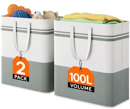Lifewit Collecteur de Bouteilles, Poubelle Tri Selectif pour Plastique, Bouteilles Verre, Poubelle Exterieur de Recyclage, Sac de Bouteilles, Poubelle Cuisine, Gris et Blanc, 100 L, Lot de 2