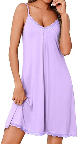 Uniexcosm Women's Nightdresses Sleeveless Soft Cotton | Cotton Ladies Negligees V Neck Lace Chemise Sexy Spaghetti Strap Nighties Nightgown Nightshirt Nightwear Sleepwear Loose Fit