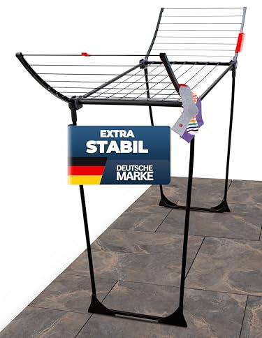 STAHLMANN ® Wäscheständer ausziehbar [20M Trockenfläche ] - WäscheständerXXL [Made IN EU] - Wäscheständerschwarz mit Klemmen für kleine Wäschestücke