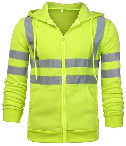 Generico Felpa Uomo con Zip con Nastro Riflettente Abbigliamento ad Alta Visibilità