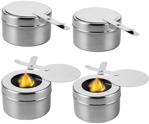 4 Pièces Réchaud Fondue Brûleur à Alcool, Récipients à Pâte Combustible, Brûleur Chafing Dish en Acier Inoxydable, Récipients à Pâte Combustible pour Buffet, Fondue, Camping