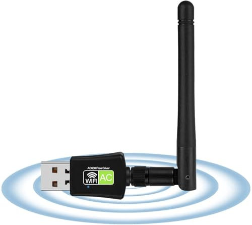 Adaptador WiFi USB de 600 Mbps, de Red inalámbricos de Antena sin Controladores para Ordenador de sobremesa, Ordenador portátil, Memoria WiFi de Doble Banda 2,4 G/5 G con Antena 3 dBi, (5 G)