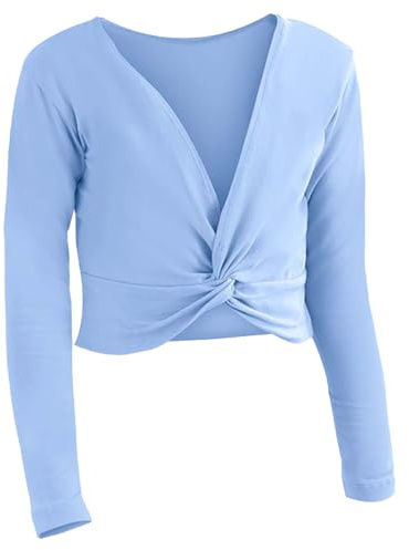 Cierre de chaqueta sin costura para niña, manga larga, ballet, camiseta de danza de color puro, camiseta casual de capas para la escuela, yoga y deporte, camiseta de protesta para niñas, azul, 9-10