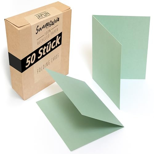Japun - Set di 50 biglietti pieghevoli vuoti - Biglietti pieghevoli per progettare, scrivere o stampare - DIN A6 - verde