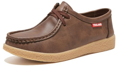 TRULAND Zapatos mocasín para mujer con cordones – Ante Mocasín Wallabees, Marrón Cuero, 37 EU