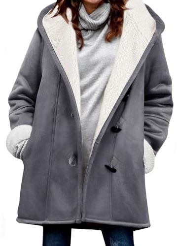 Yuson Girl Veste Polaire Femme Sweat à Capuche Chaud Doublure Faux Suède Manteaux Boucles Épais Hoodie Sweatshirt Veste à Manches Longues Automne Hiver Outerwear Cardigan avec Poches(Gris foncé, XXL)