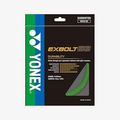 YONEX EXBOLT 68 Badminton String, Gauge 0.68mm Length 10m/33feet, High Power & Durable Choice of Colors (Lime Green)