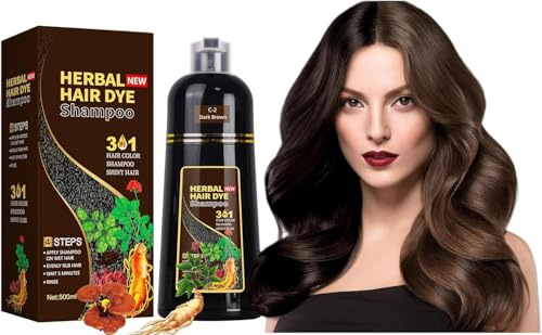 Champú Tinte Cubre Canas, 500 ml Hair Dye Shampoo 3 en 1, Champu Tinte Canas Instantáneo, Champú Color, Champu Colorante Pelo Cubre Canas Barba En Minutos para Mujer Hombre (Marrón Oscuro)